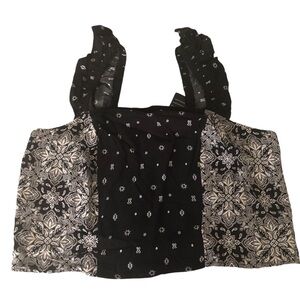 Torrid Challis Smocked Ruffle Trim Crop Top Black 0 L 12 #G60185 $39.50